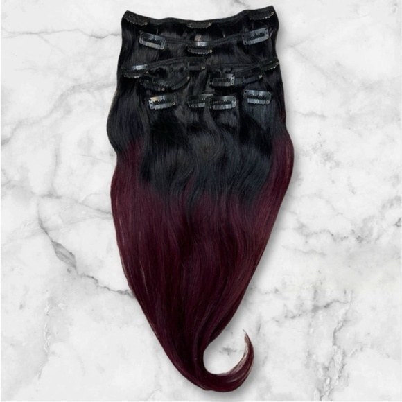 14 Inch Human Hair Clip in  Black & Red Balayage - Picture 1 of 5
